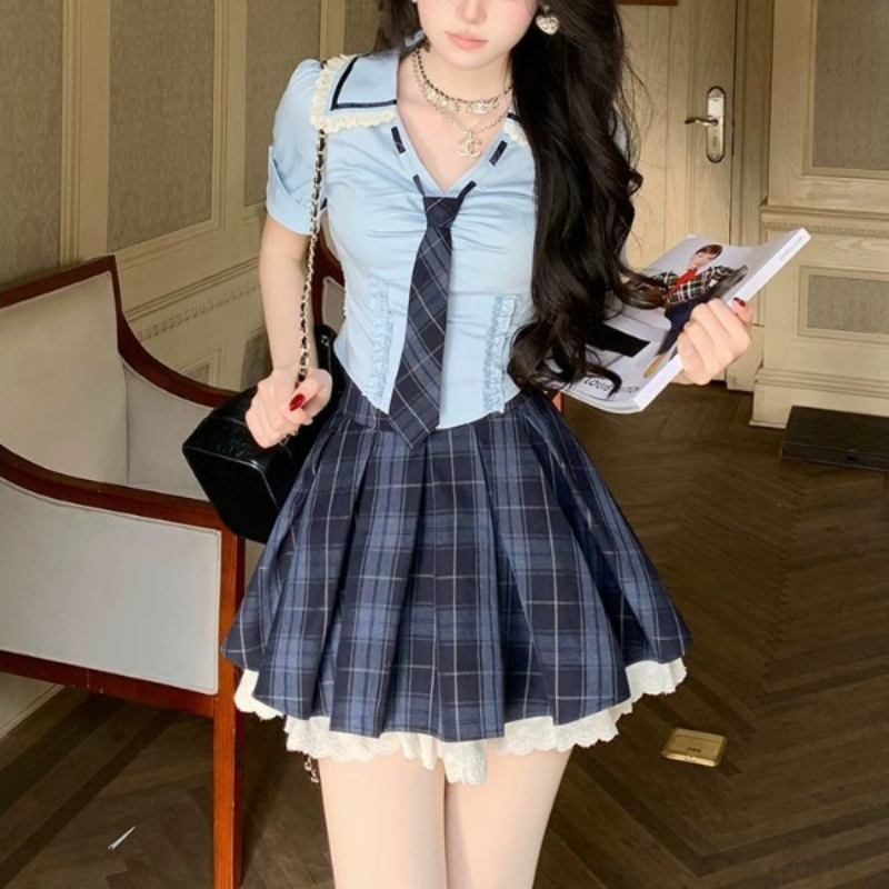 Women'S Y2K Fashion Aesthetic - Preppy Style Dark Slim 2 Piece