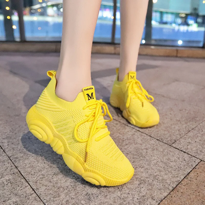 Women'S Yellow Fashion Sneakers - Giày Thời Trang Nữ Nền Tảng