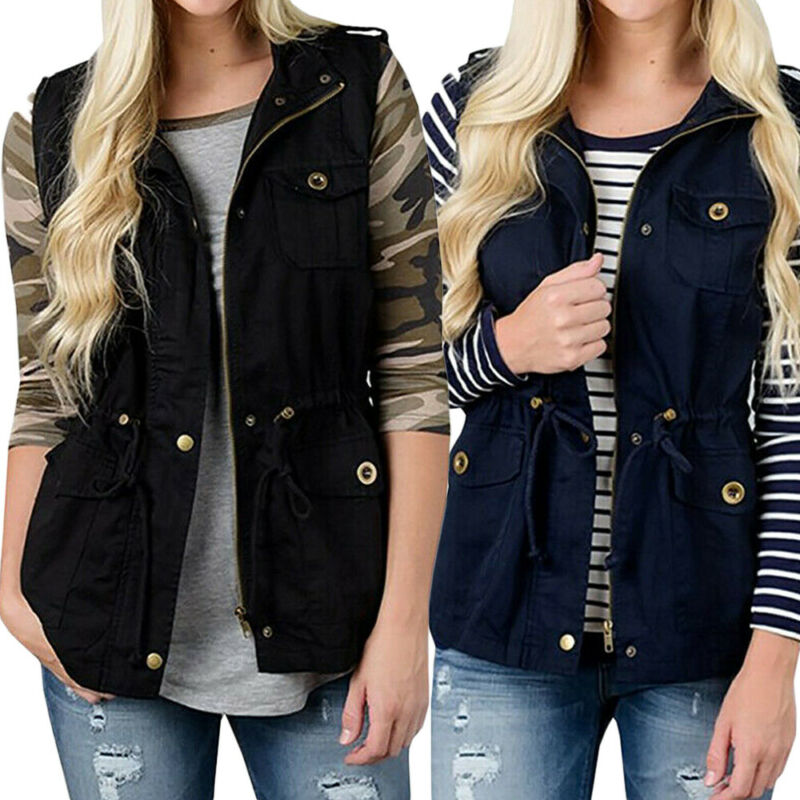 Women'S Fashion Utility Vest - Thời Trang Nữ Áo Vest Olive