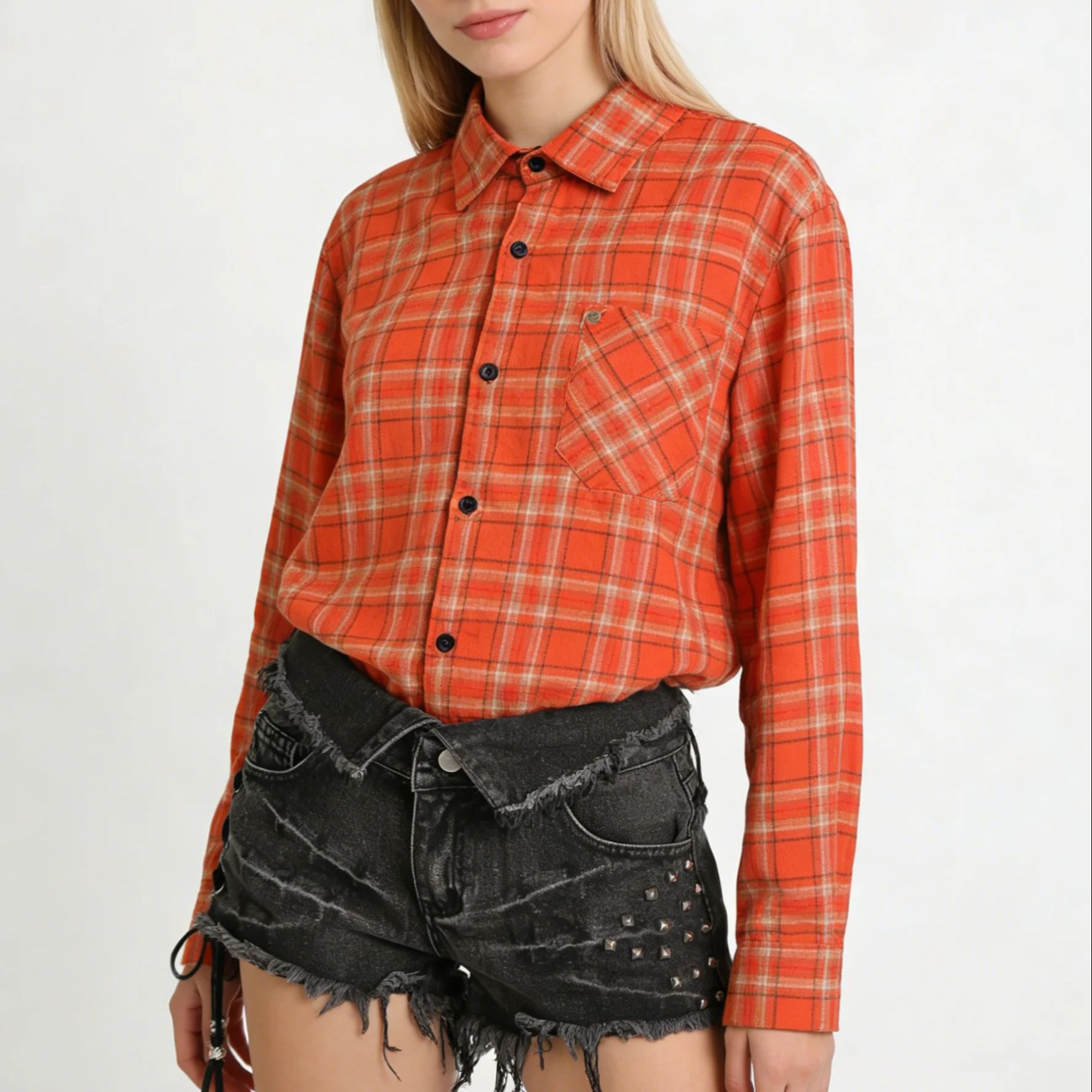 Women's Orange Collared Long S - đánh giá và giá Women'S Y2K Fashion Aesthetic