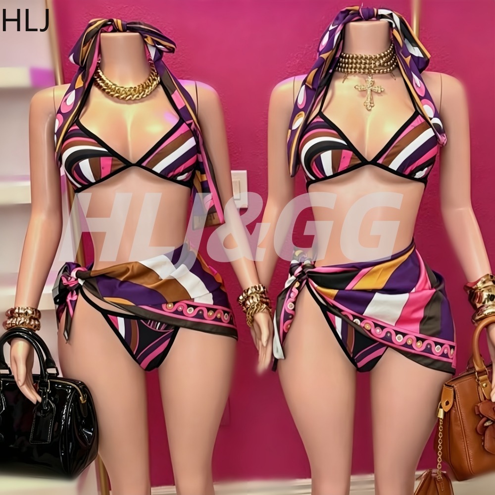 HLJ Women 4Piece Print Bikini  - đánh giá và giá Printed Wrap Skirt