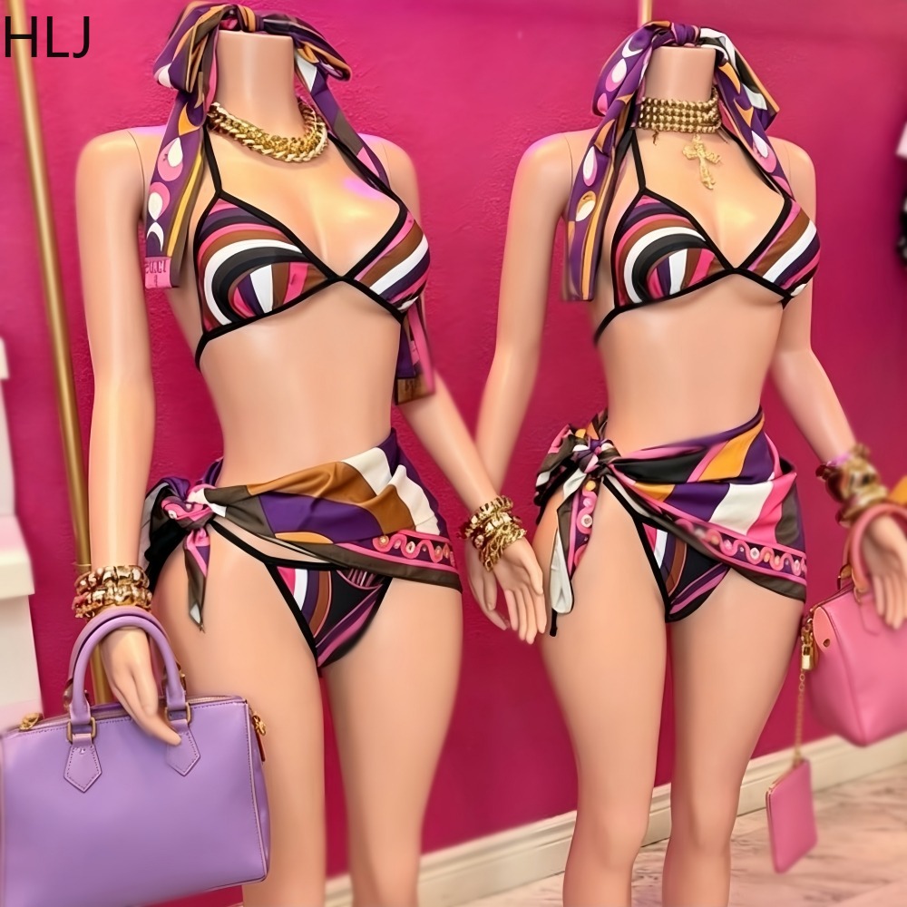 HLJ Women 4Piece Print Bikini  - đánh giá và giá Printed Wrap Skirt