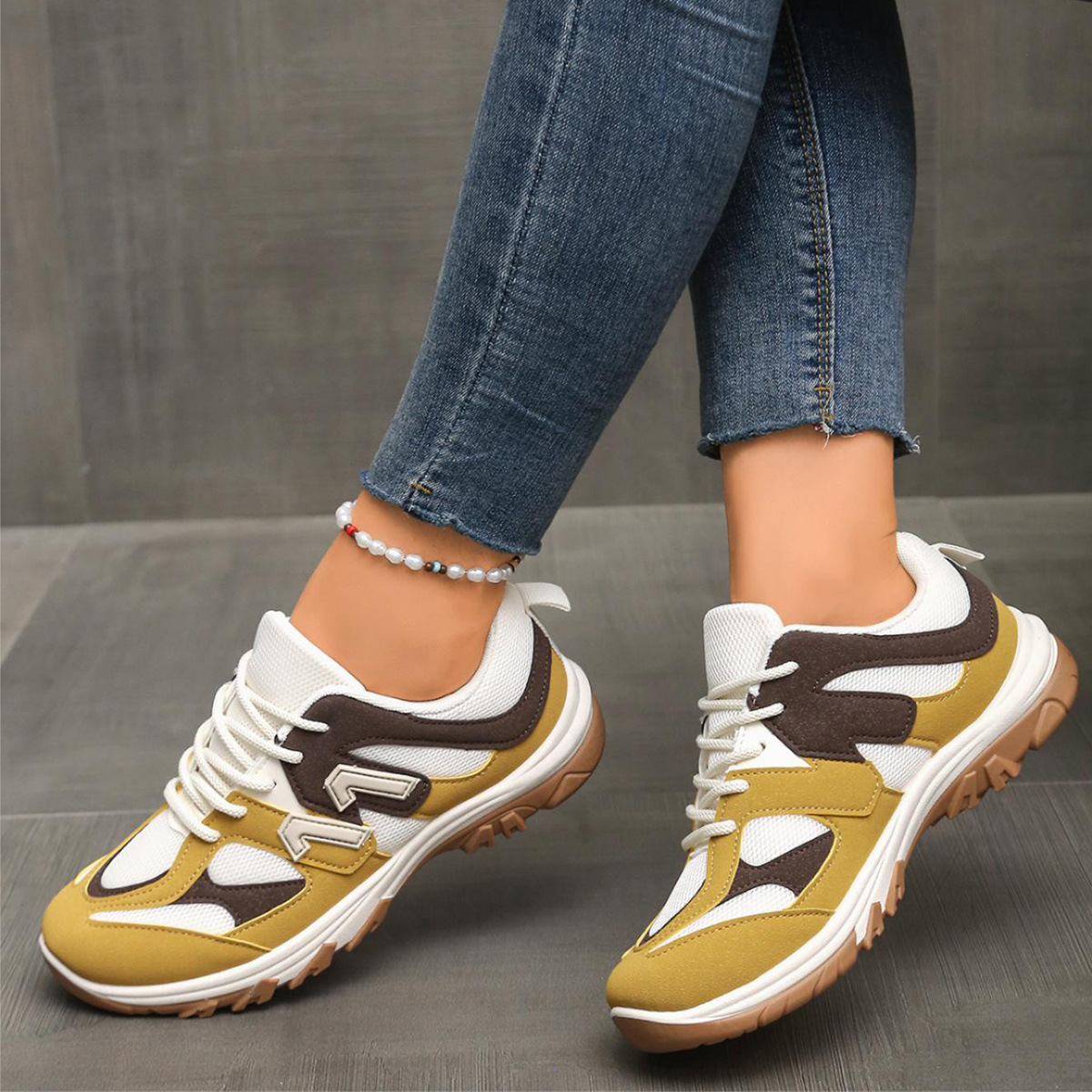Fashion Gray Yellow Mix Color  - đánh giá và giá Women'S Yellow Fashion Sneakers
